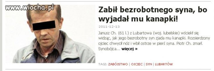 Zabił bezrobotnego syna, bo
