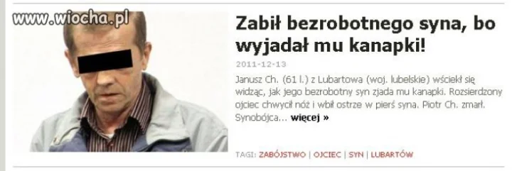 Zabił bezrobotnego syna, bo
