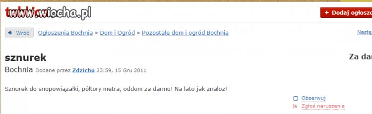 Oddom za darmo sznurek