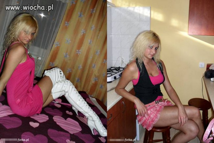 Spalone blond włosy, róż, białe kozaczki...