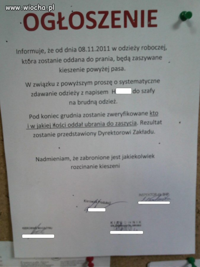 Ogłoszenie w pracy.