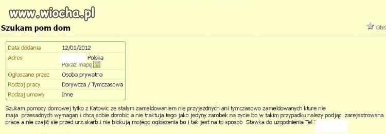 Ogłoszenie "dam pracę"
