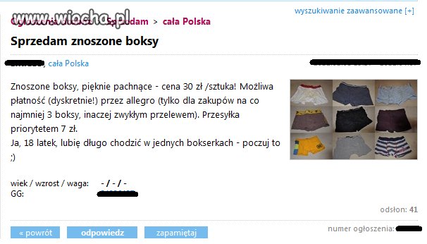 "Sprzedam znoszone boksy" 
