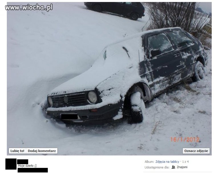 Chwalenie się na fb, że się do rowu wjechało