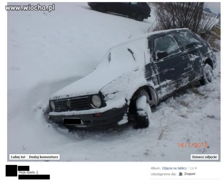 Chwalenie się na fb, że się do rowu wjechało