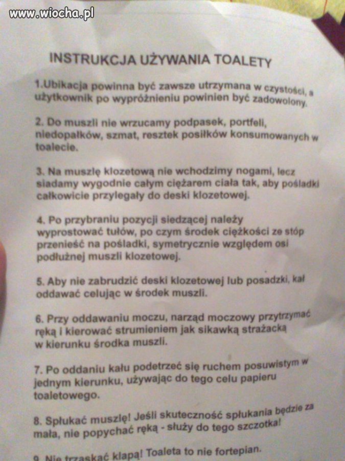 Instrukcja używania toalety