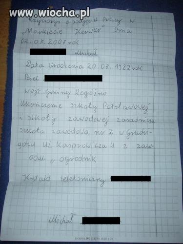 Podanie o pracę każdy się stara