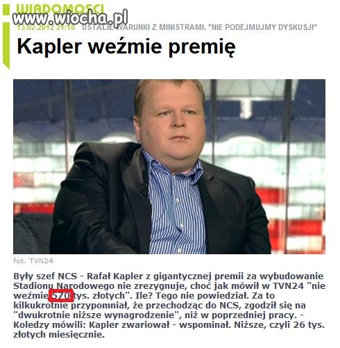 Kapler weźmie premię