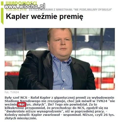 Kapler weźmie premię