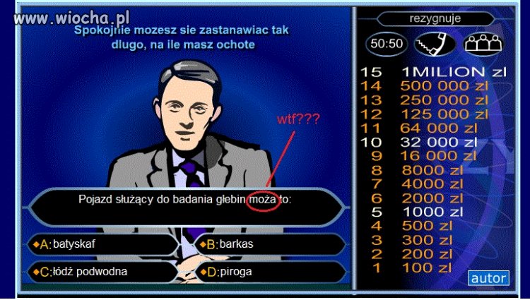 Pytanie w grze "Milionerzy".. 