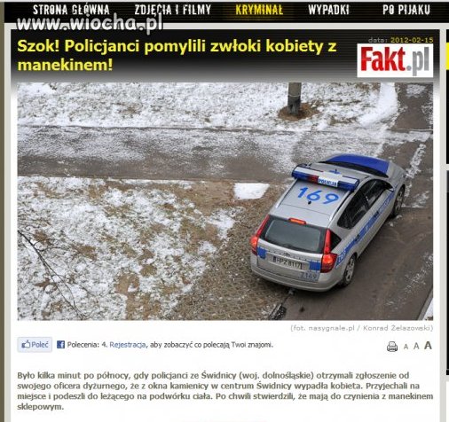 Gratulację pomylić zwłoki kobiety z manekinem 