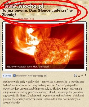 Dziś Słońce uderzy w ziemię?