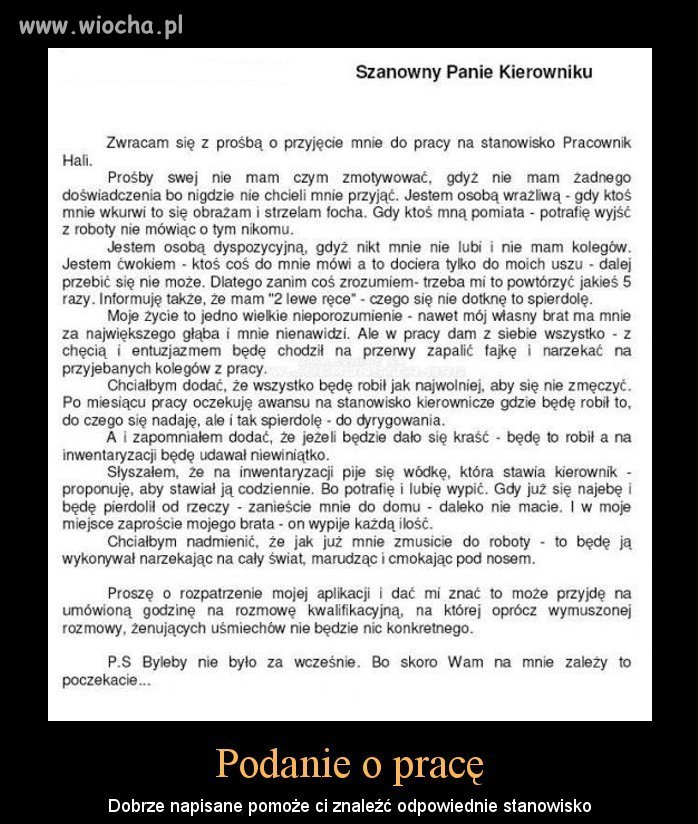 PODANIE O PRACĘ