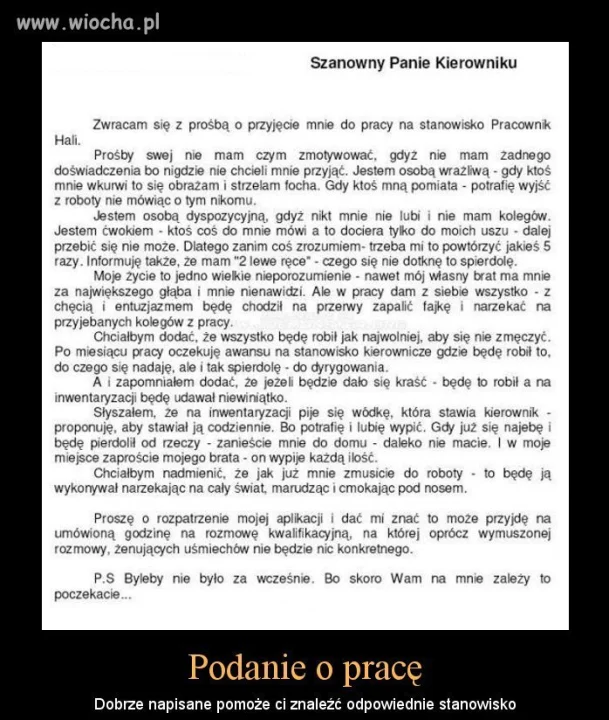 PODANIE O PRACĘ