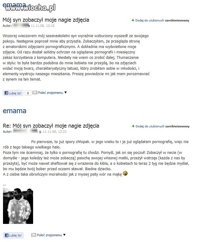 Syn zobaczył jej nagie fotki w necie.