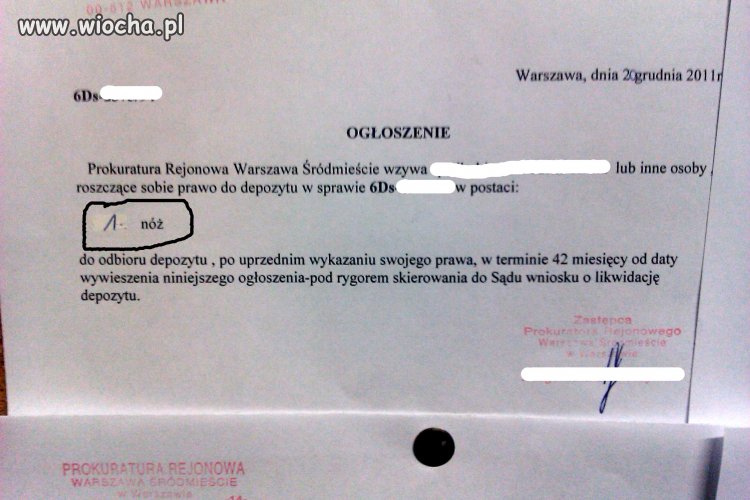 Prokuratura wzywa do odebrania depozytu