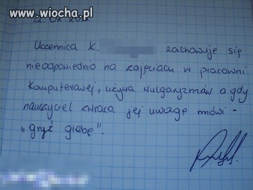Nieodpowiednie zachowanie uczennicy 