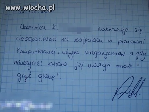 Nieodpowiednie zachowanie uczennicy 