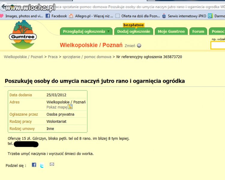 Ogłoszenie w ofertach pracy.