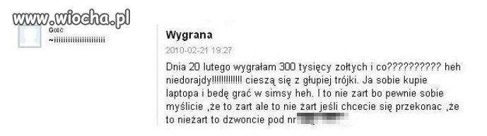 Wygrana 300 tysięcy złotych 