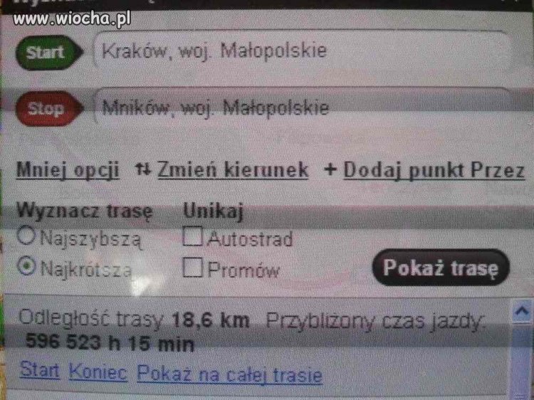 Czas przejazdu 18km po polskich drogach..