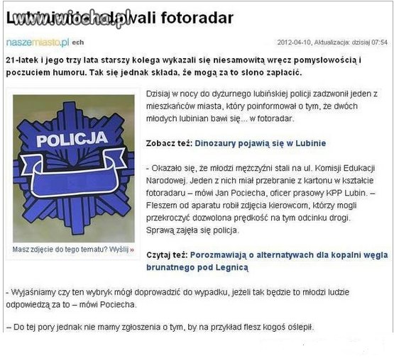 Przebranie z kartonu w ksztalcie fotoradaru
