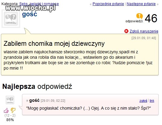 "Zabiłem chomika mojej dziewczyny.."