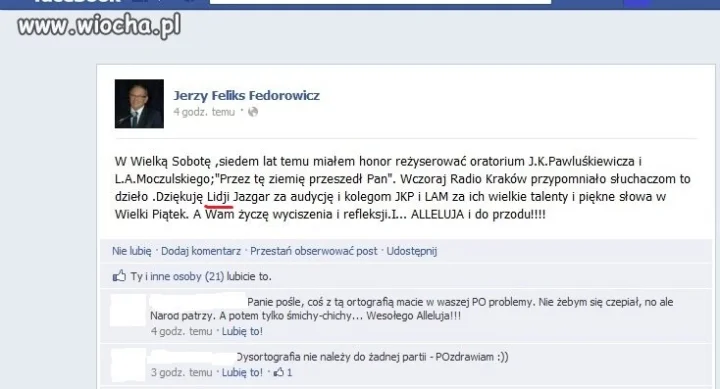 Kolejny spec od ortografii w PO