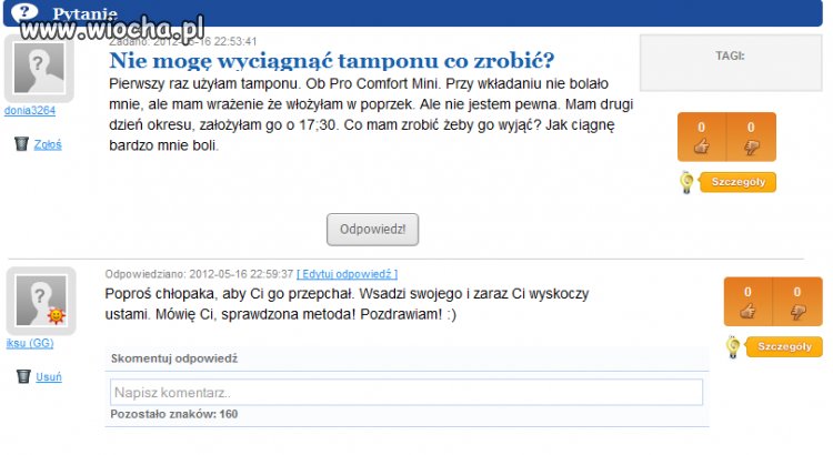 Nie może wyciągnąć tamponu...