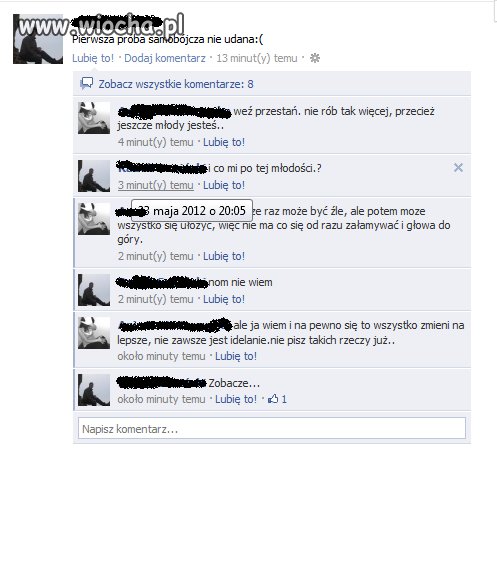 16 letni chłopak chwali się próbą samobójczą na FB