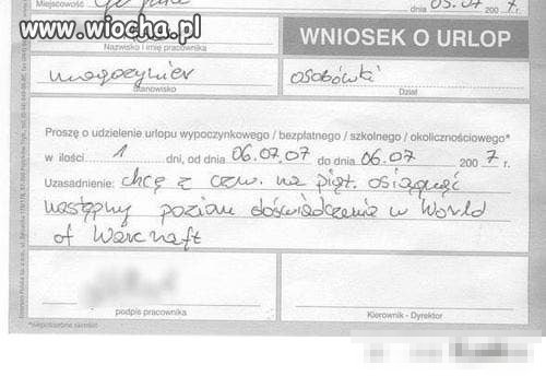 Wniosek o urlop