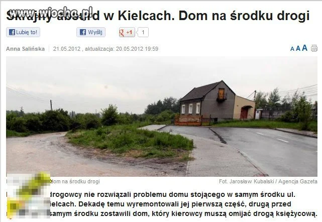 Dom na środku drogi
