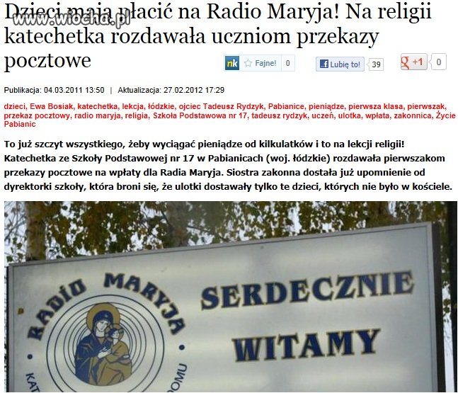 Agresywny marketing RM na lekcji religii...