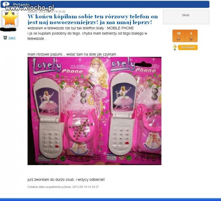 Taa... Kupiła sobie różowy telefon 