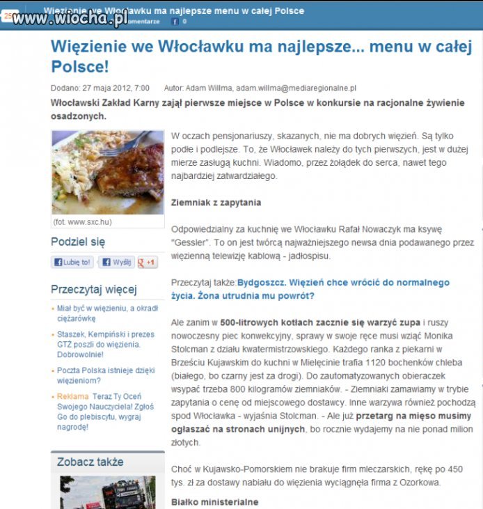 Tak moi drodzy skazani mają lepsze żarcie od nas