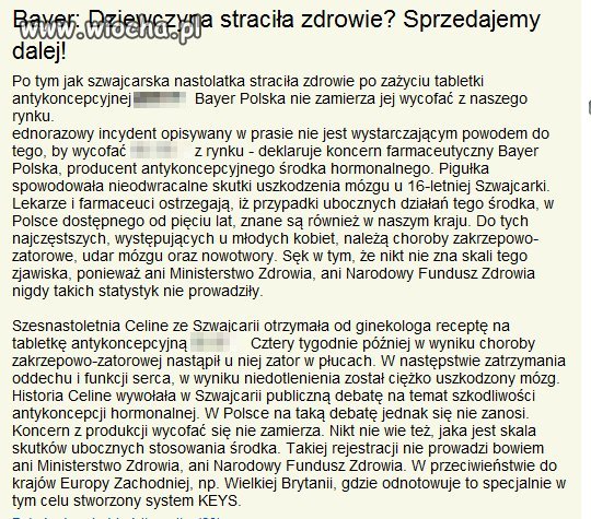 Straciła zdrowie przez tabletki