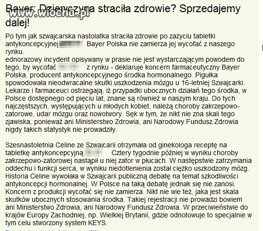 Straciła zdrowie przez tabletki