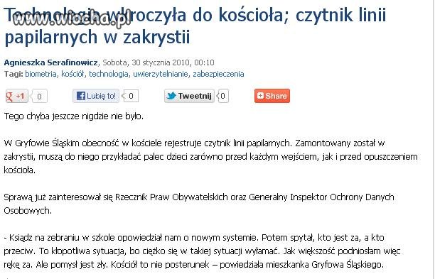 Czytnik linii papilarnych w kościele!