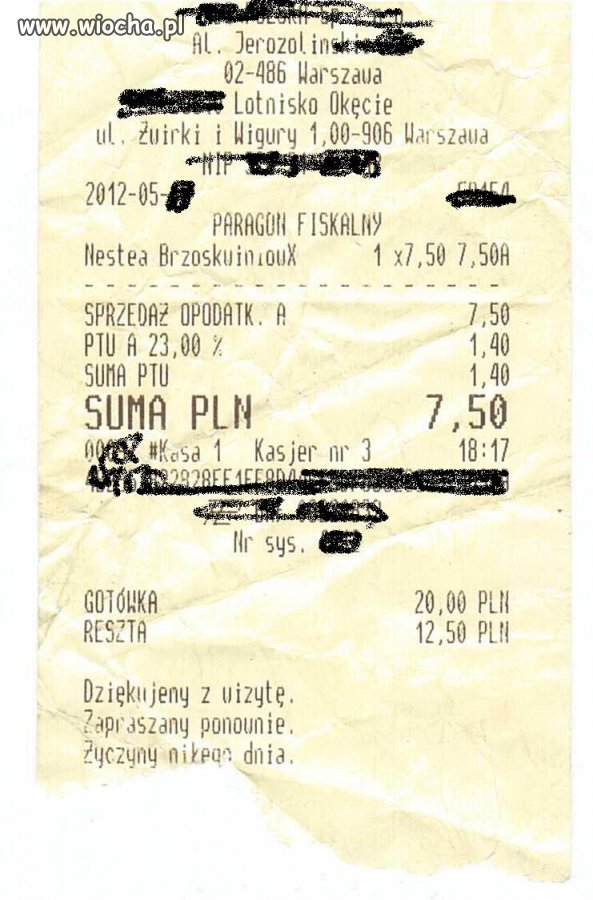 7,50 zł za napój 0,5L uważam za wiochę