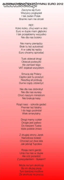 Alternatywny tekst hymnu euro 2012