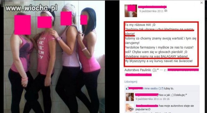 Różowe ślicznotki z przekazem na facebooku