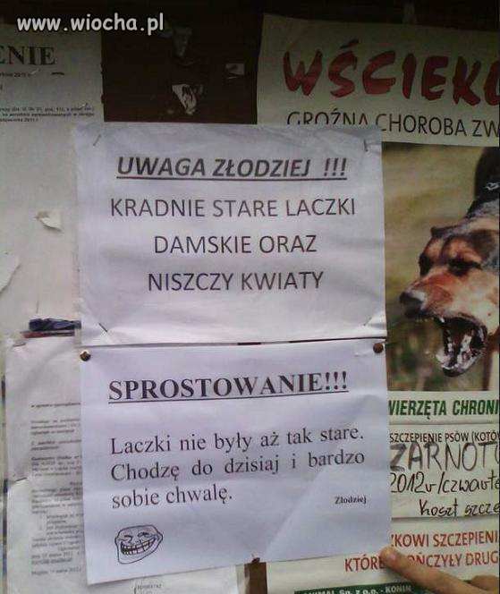 Tablica ogłoszeń UWAGA Złodziej...