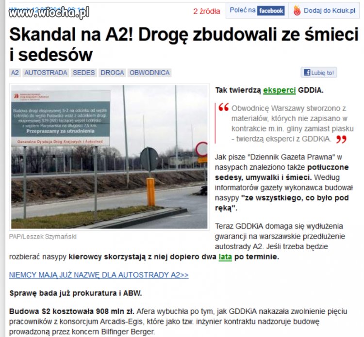Autostrade A2 zbudowali ze śmieci i sedesów...