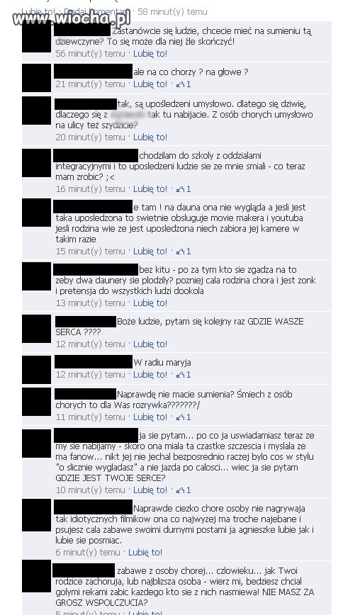 Wiocha na profilu FB osoby niepełnosprawnej