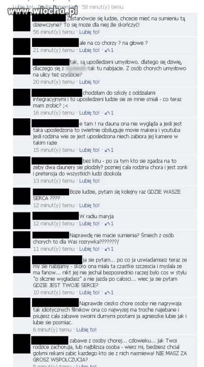 Wiocha na profilu FB osoby niepełnosprawnej