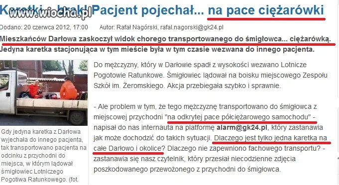Pacjent na pace ciężarówki