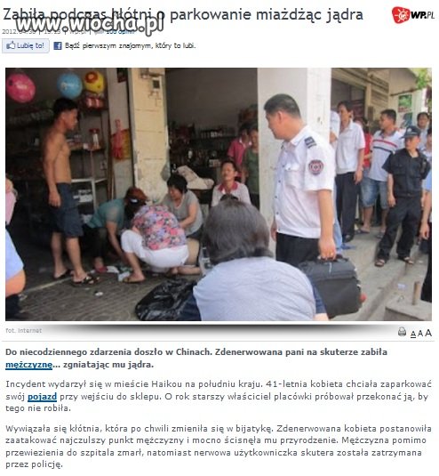 Zabiła w kłótni o parkowanie ...miażdżąc jądra...