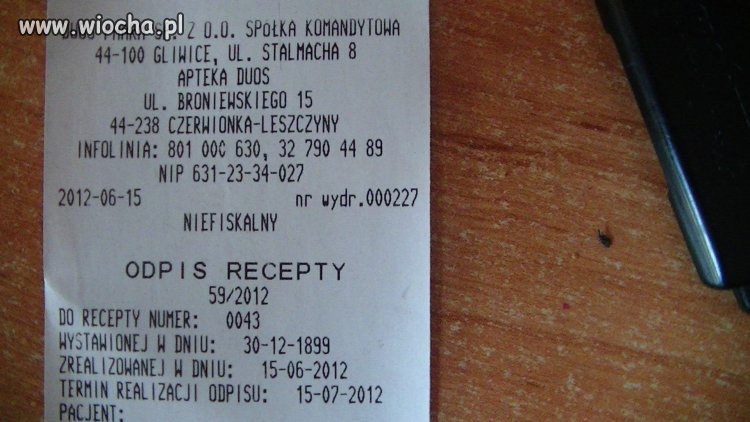 Recepta wystawiona w dniu...