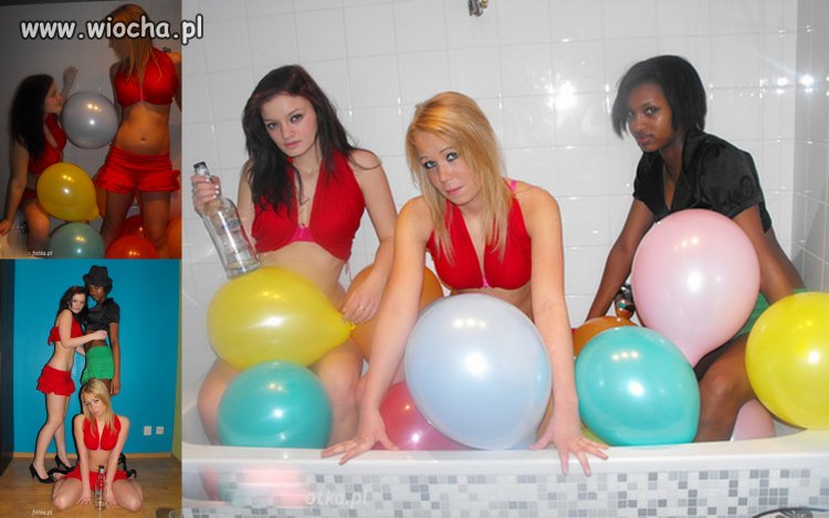 Sesja z balonami w wannie w łazience z pustą wódką