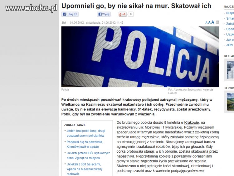 Szczał na mur za upomnienie skatował przechodniów